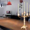 RosyLine Metal Candelabra 17" Height, Candle Holder with 5 Arms,Antique Bronze Furnish Candle Holder, Centerpiece for Home Decro,Wedding Event, Party,1 Pack (Golden)