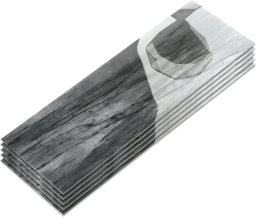 30-Sheet Subway Peel and Stick Backsplash, 12" x 4" Glossy Pietra Grey Acrylic Self Adhesive Waterproof Wall Stickers, Stick on Tiles for Kitchen Bathroom Shower