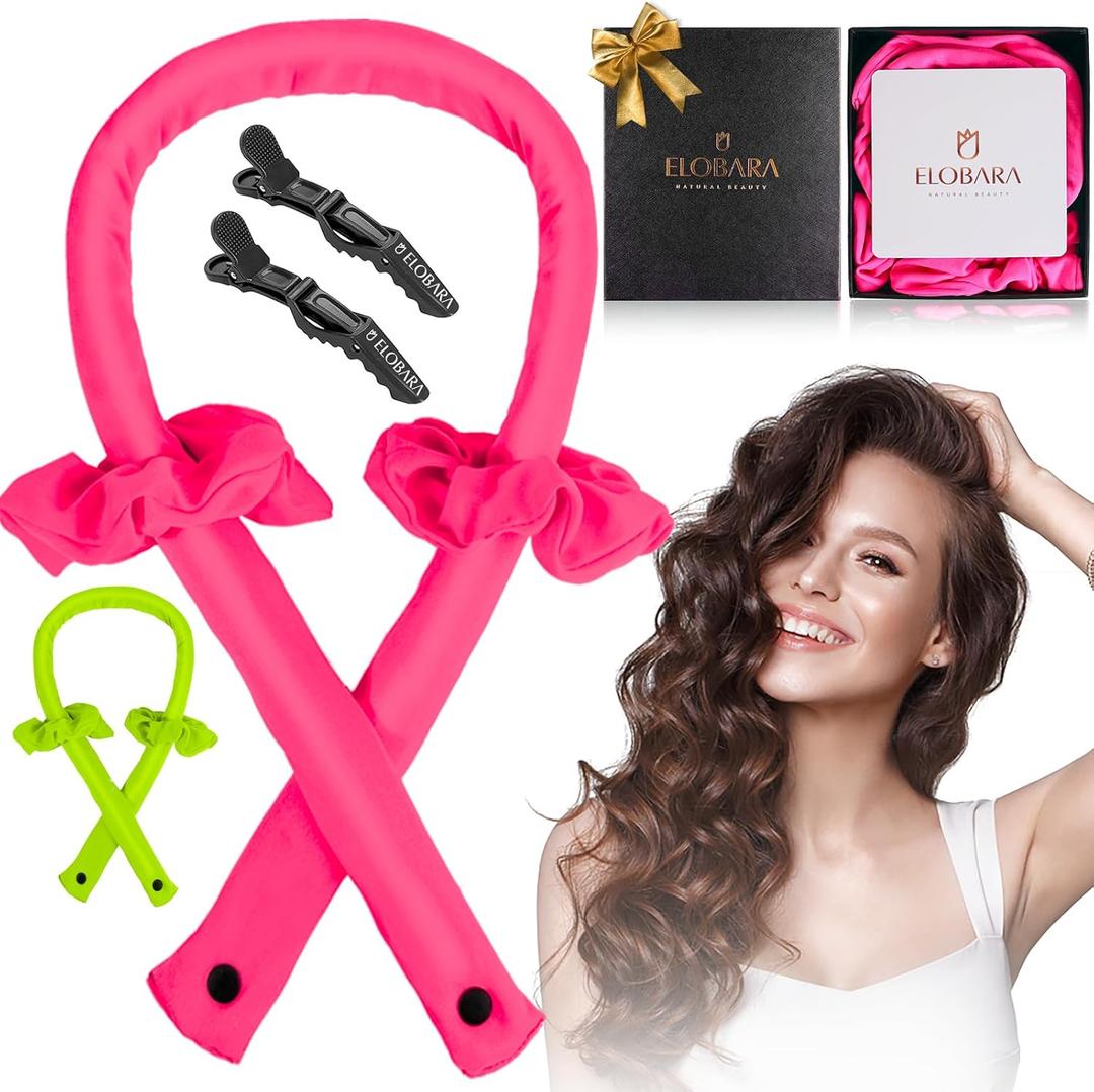 Heatless Curling Rod Set - Overnight Headband Kit for Easy Effortless Curls, Hair Curlers to Sleep In, No Heat Styling (Neon Pink)
