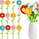 18 Pcs Plush Smile Flower Stuffed Bendable Stems Plush Bouquet Toy Soft Floral 12.6 Inch for Graduation 2026 Mother's Day Valentines Day Girl Girlfriend Wife Family and Friends(Elegant Style)