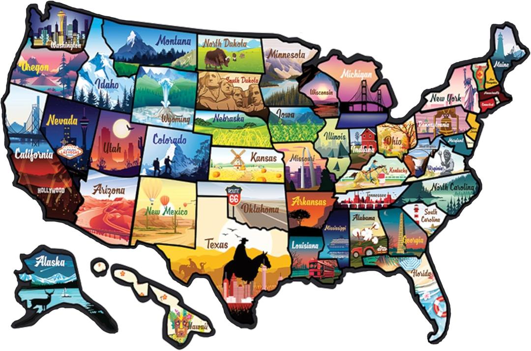 RV State Sticker Travel Map - 17 x 11 inch Large USA Decal with 50 Waterproof USA Stickers - Non-Fade Door, Window, Wall RV Decals - Fun Visited Map for Camper, Motorhome, Trailer (Popular)