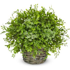 Hollyone Artificial Boxwood Plant in Woven Pot 9 Fake Potted Plants Topiary Boxwood Greenery Arrangement Centerpiece Faux Plants for Home Indoor Outdoor Farmhouse Office Desk Centerpiece Shelf Decor