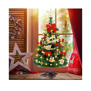 Small Christmas Tree with Lights and Ornaments, 60cm Tabletop Mini Christmas Tree with Light, Star Topper, DIY Artificial Tabletop Xmas Tree for Office Home Indoor Decoration