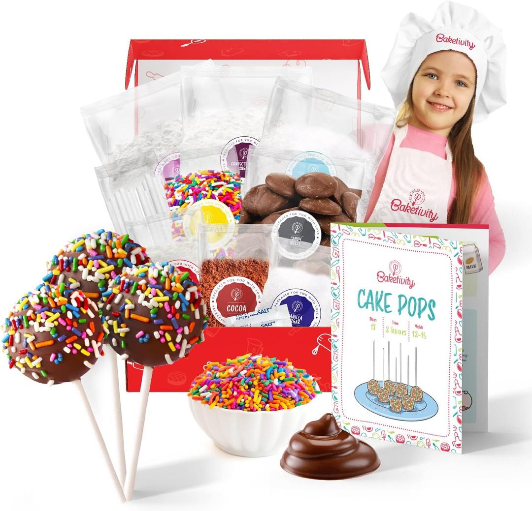 Baketivity DIY Cake Pop Baking Kit for Kids - Premeasured Ingredients, Decorating Supplies, BB Date Not Fount