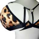 Women's Two Piece Love Loop Lingerie Leopard Print Cheeky Bikini Sets Sexy Halter Ring Triangle String (Black, M)