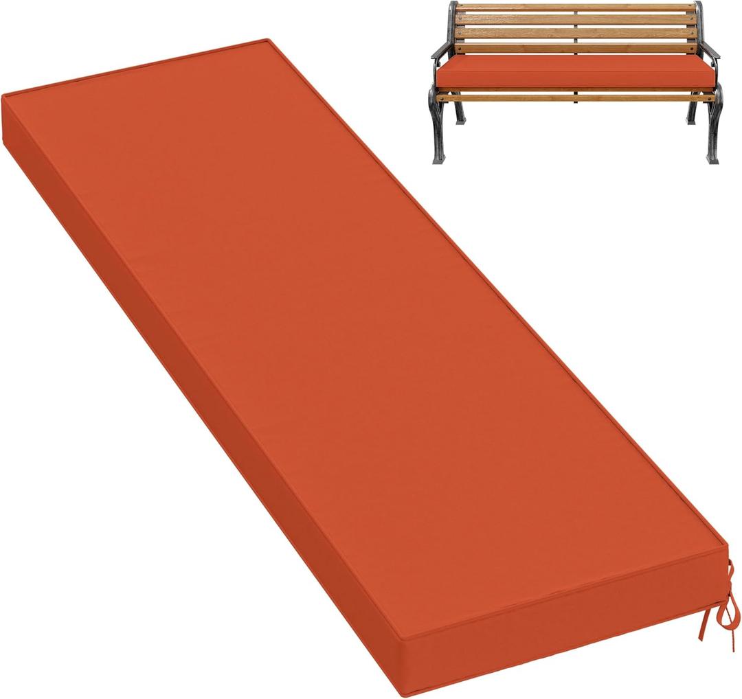 Pakunoda Premium Outdoor Bench Cushions for Patio Furniture 3.5inches Memory Foam Bench Cushion Waterproof Fade Resistant Porch Swing Cushions with Straps 60×18 Inch Orange