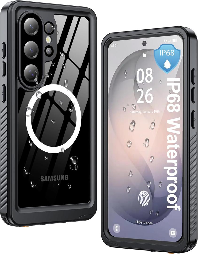 ANTSHARE IP68 Waterproof Case for Samsung Galaxy S26 Ultra [2026] - MagSafe Compatible, Built-in Screen/Lens Protector - Shockproof Full Body Protection for Swimming/Outdoor, Black/Clear