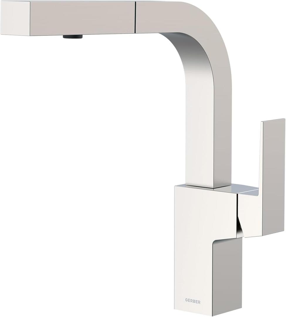 Gerber Mid-Town Single Handle Kitchen Faucet with Pull-Out Sprayer – Contemporary Architectural Style, 360-degree Swivel Spout, Dual Spray, Easy 1-Hole Install in Stainless Steel, D404562SS