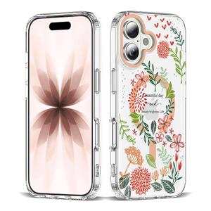XIQI Compatible with iPhone 17 Case 6.3" for Women Girls Cute Translucent Magnetic Phone Case with Floral Pattern [Never Fade Flower Design][Compatible with Mag-Safe],Dahlia