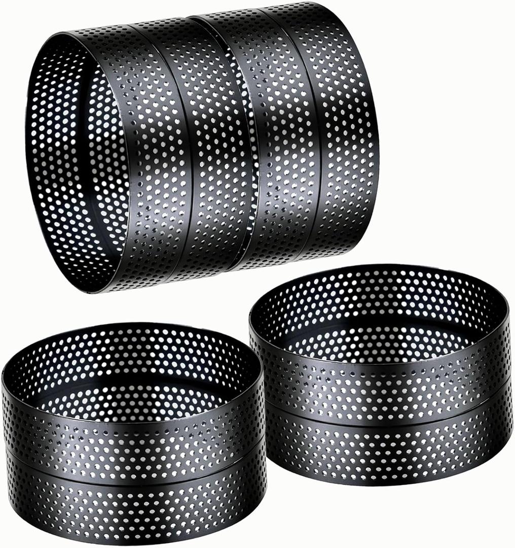 DATANYA 8Packs Perforated Tart Rings Stainless Steel Mousse Cake Ring 4 Inch Metal Pastry Ring Mold for Baking Cooking Cookies, small fruit tartet crust, muffins