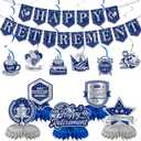 2 x 12Pcs Retirement Party Decorations for Men Women Blue Silver Happy Retirement Banner Honeycomb Centerpiece Swirls Party Supplies Retired Farewell Party Set Work Graduation Party Decorations