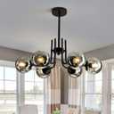 6-Lights Glass Globe Sputnik Chandeliers Modern Metal Ceiling Light Fixture Black Semi Flush Mount Chandelier for Living Room Dining Room Bedroom Farmhouse Kitchen