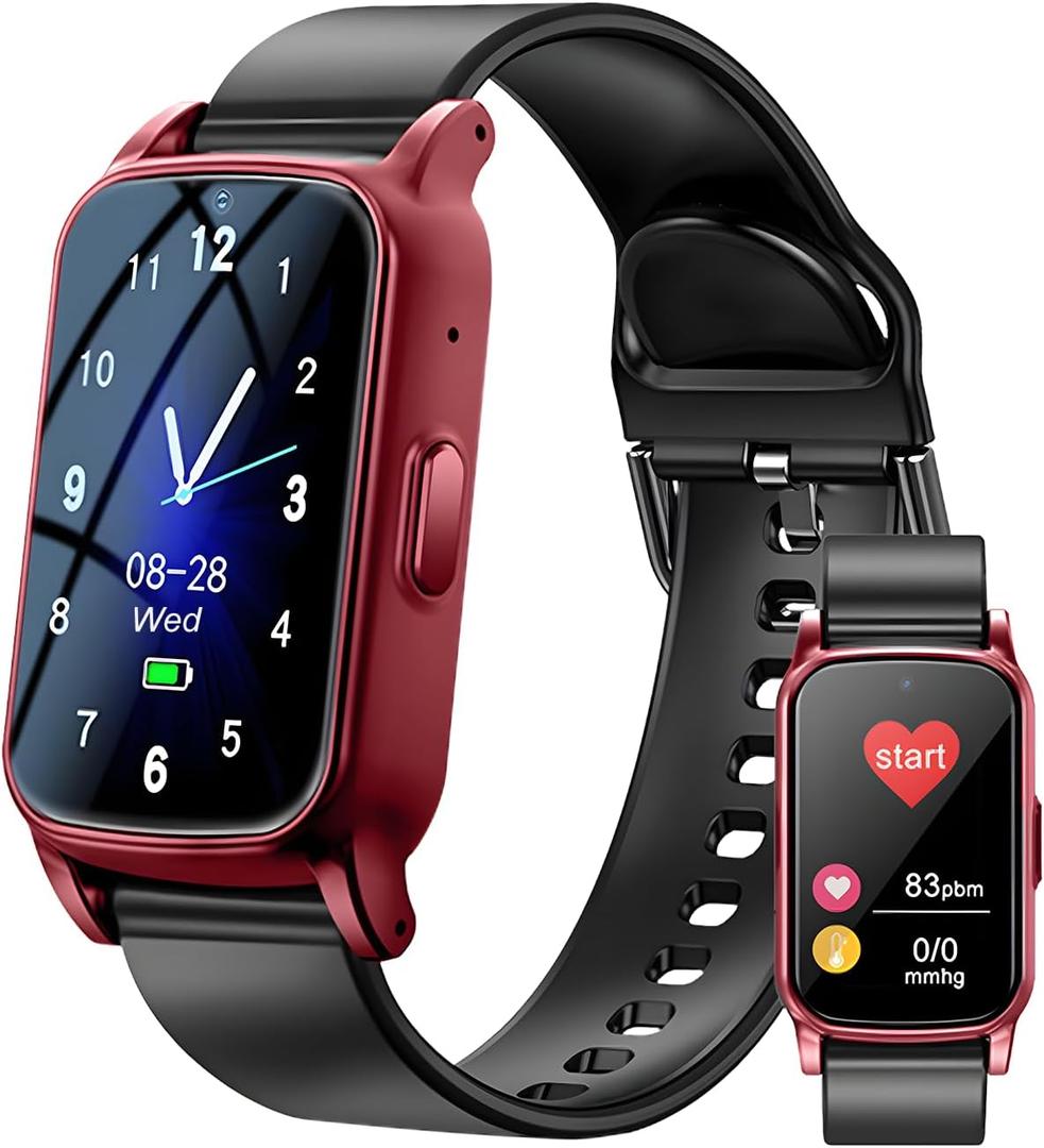 Fall Detection Smart Watch for Seniors with GPS Tracking, SOS Alert & HD Video Call, Waterproof Fitness Tracker for Dementia/Alzheimer’s, 4G Safety (Casual, Red)