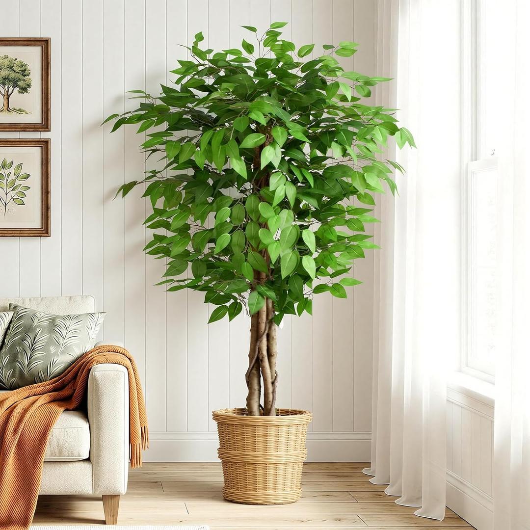 5ft Ficus Artificial Trees with Natural Curved Trunks, 60" Tall Lush Faux Tree for Home Decor Indoor, Green Lifelike Fake Ficus Tree Artificial Plants