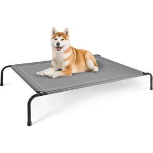 FluffyDream Cooling Elevated Dog Cot Bed Outdoor Raised Portable Dog Beds No-Slip Feet Portable Durable Pet Hammock Bed, 49x31.5x8 Inch, Grey