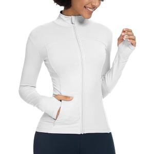 QUEENIEKE Women's Full Zip Athletic Jackets Running Workout Track Jacket Scrub Bbl Gym Yoga Sport Tight Tops (white)