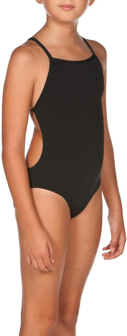arena Girl's Mast MaxLife Thin Strap Open Racer Back One Piece Swimsuit (24, Black)