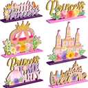 6 Pcs Princess Party Wooden Centerpieces Princess Theme Birthday Table Decorations Supplies Pink Gold Ornament Castle Crown Carriage Baby Shower Floral Table Toppers Home Decor for Girls