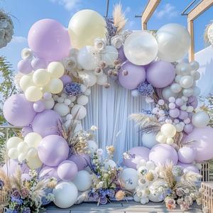 Pastel Purple White Balloon Garland - Double Stuffed Lavender Light Purple Cream Balloon Arch Kit Pearl Lilac White Ivory Color for Birthday Baby Shower Bridal Wedding Butterfly Fairy Party Decor