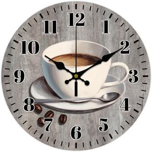CHGCRAFT 12inch Coffee Wall Clock Coffee Cup Round Wall Clocks Silent Non Ticking Clock Vintage Farmhouse Clocks for Office Home Living Room Bedroom Bathroom Kitchen Decor