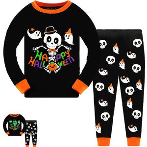 Tkria Kids Pajamas for Boys Skeleton Glow-in-The-Dark Cotton Sleepwear Toddler Clothes Halloween Outfit  (4T)
