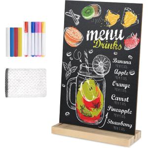 1 Pack Chalkboard 5.1x7.9 inch Small Chalkboard Sign with Wood Base Double-Sided Message Boards Menu Chalk Board Stand for Kitchen Wedding Bar Restaurant
