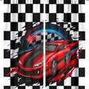 Racing Car Decorative Window Curtains, Race Car Competition Extreme Sports Red Automobile Decorative Curtain Rod Pocket Window Treatment for Boys Teens Men Bedroom Living Room 42x45in