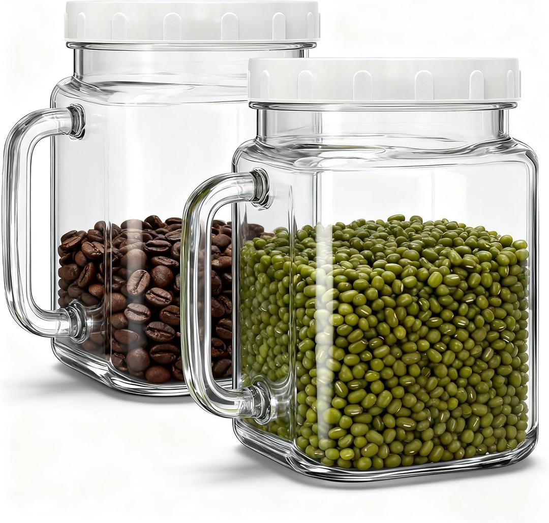 2 Pack Large Mason Jar, 72 oz Wide Mouth Airtight Glass Storage Jar with Handle, Glass Canister for Fridge, Food Storage, Fermentation, Pickles, Coffee, Candy