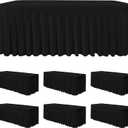 HolidayIdeas Black 4ft Rectangle Spandex Tablecloth 6 Pack Fitted Stretch Table Skirts 24x48 Inch, Ruffle Design Wrinkle-Free Polyester Table Cover for Banquets,Trade Shows, Parties, Events
