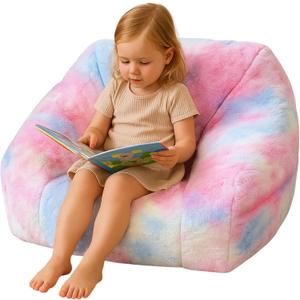 27 Inch Soft Faux Fur Bean Bag Chair with Sponge Filling Ergonomic Lounge Chair for Teens, Comfortable Rainbow Color Bean Bag for Bedroom, Living Room, Dorm (Set of 1)