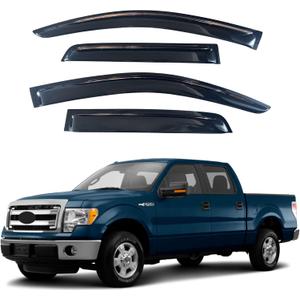 IG Window Visors Rain Guards for 2009-2014 Ford F150, Window Wind Deflectors Vent Shades for 2010-2014 F-150 SVT Raptor Tape-On for 2009 2010 2011 2012 2013 2014 (SuperCrew Cab)