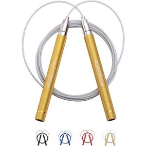 Goothdurs Speed Jump Rope Tangle-Free with Ball Bearing - Adjustable & Self-Locking Aluminum Skipping Ropes with Carrying Pouch Ideal for Crossfit Training, Boxing, and MMA Workouts (8.85 ft(for Height&lt;5'9"), A4-Gold)