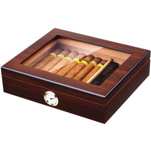 Bald Eagle Handmade Cigar Humidor, Cedar Cigar Desktop Box with Humidifier and Hygrometer, Glass Top for 25 Cigars (20-25 Cigars)