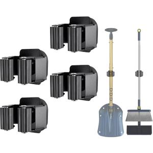 Upgraded Magnetic Broom and Mop Holder Wall Mount, Space-Saving Heavy Duty No Drill Over the Door Broom Gripper RV Camper Wall Organizer,Black,4 Pcs (Black-8 Magnets)