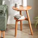 Side Table, 2-Tier Round End Tables Living Room, Mid Century Modern Side Table, Round Nightstand, Oak Accent Table, Small Round Coffee Table, 16.54" Dia.x 23.62" H(Natural)