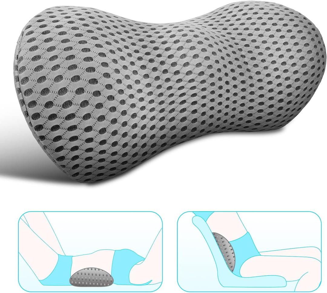Lumbar Support Pillow for Office Chair, Memory Foam Lumbar Pillow for Lower Back Pain Relief (Grey), 18.5 X 9.1 X 4.3 Inches