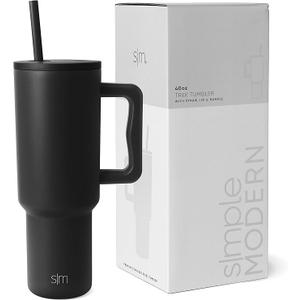 Simple Modern 40 oz Trek Tumbler with Handle and Straw Lid | Cup Holder Friendly Insulated Stainless Steel Travel Mug | Midnight Black
