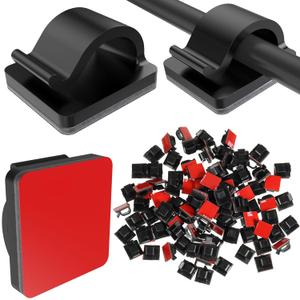 Blulu 100 Pieces Adhesive Cable Clips Bulk Wire Hooks Organizers for Cords Outdoor Rope Light Clips for String Fairy Hanging Lights Halloween Thanksgiving Christmas Party (Medium, Black)