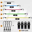 Auto Dynasty 32PCS Bungee Cords, Heavy Duty Outdoor Assorted Sizes in Organize Bag, 10" 18" 24" 32" 40" Cords with Hooks, 8" Bungee Balls, Tarp Clips