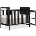 Dream On Me Anna 3-in-1 Convertible Full-Size Baby Crib & Changer with Storage in Black, GreenGuard Gold & JPMA, Pinewood, Converts to Day & Toddler Bed (Rails to Buy), 3 Levels, 1 Changing Pad