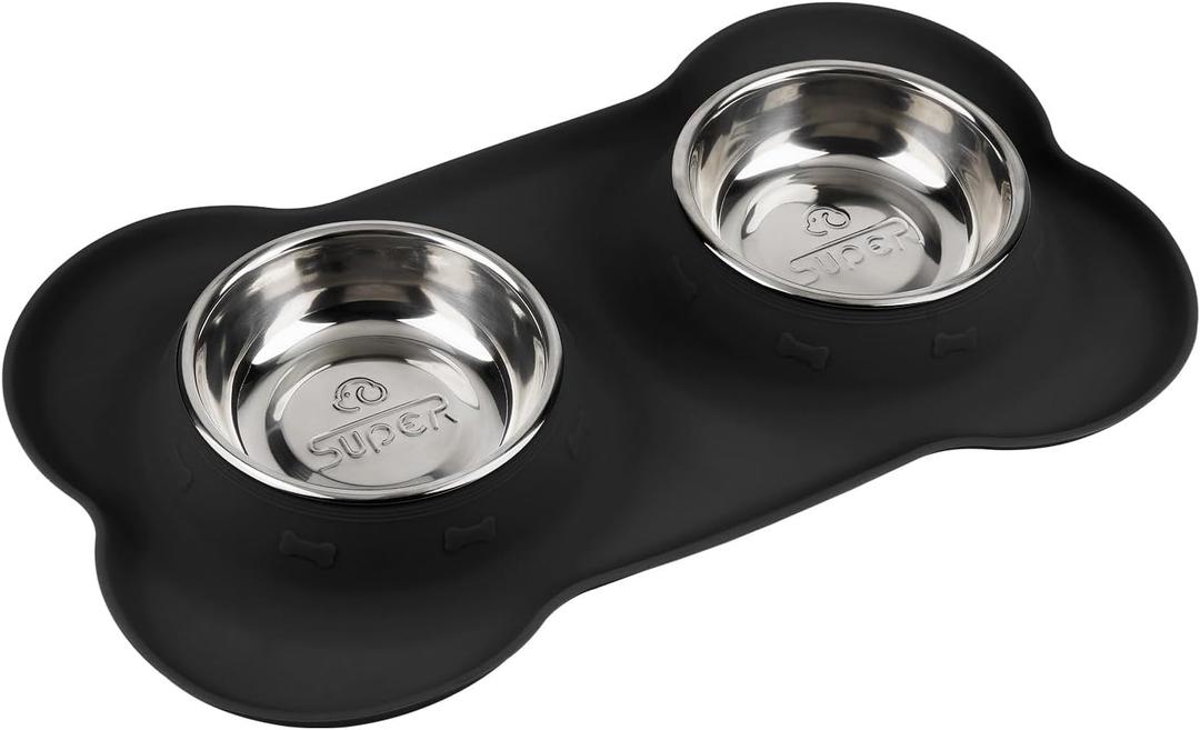 SUPERDESIGN Dog Bowls 2 Stainless Steel Puppies Bowl with No Spill Non-Skid Silicone Mat Pet Water and Food Feeder Bowls for Feeding Small Medium Large Dogs Cats Small BL