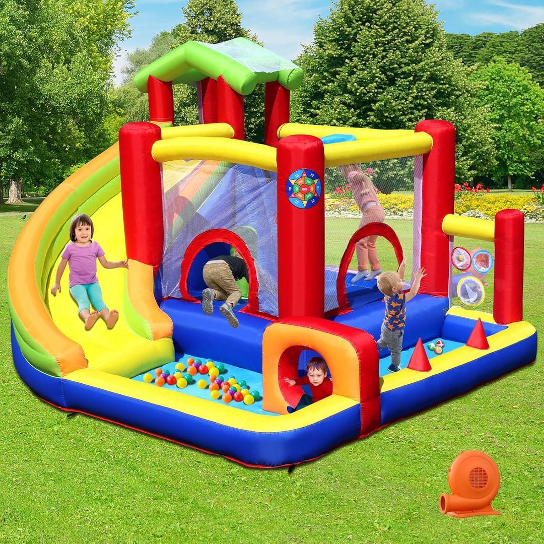 Inflatable Bouncers for Kids, 
Crossover Inflatable Bounce House with Slide for Kids, Wet Dry Bouncy Jump Castle, Outdoor Backyard Jumping Bouncer