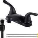 Bathroom Sink Faucets 2/3 Hole,Matte Black Dual Handles 4 inch Plastic Plating Over Bathroom Faucet with Pop-up Drain and 2 Supply Hoses for Apartment Rvs Sink Vanity