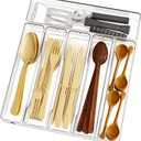 Clear Silverware Organizer for Kitchen Drawers,BPA Free Cutlery Drawer Organizer,6 Slots Plastic Utensils Organizer Suitable as In-Drawer Silverware Holder and Tray,Flatware,Knife,Fork,Spoon Organizer