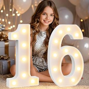 Pooqla 16th Birthday Decorations for Girls Boys, Large 12.6 in Tall Light Up Numbers for Sweet 16 Party Decorations Table Decor, Big Marquee Numbers 16th Birthday Gift for Girls Anniversary Decor
