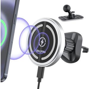 OHLPRO for MagSafe Car Mount Charger iPhone Wireless Car Charger, Stick on Dashboard Magnetic Phone Holder Mount for iPhone 17 Pro Max 16 15 14 Series, 15W Fast Charging, Aluminum Shell