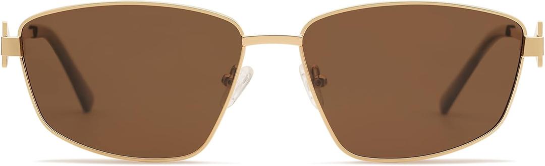 Retro Polarized Sunglasses Vintage Rectangular Metal Frame Sun Glasses AP3635 (C4 Gold/Brown)