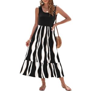 AUSELILY Womens Summer Dresses 2026 Sleeveless Maxi Dress Square Neck Casual Tiered Long Dress with Pockets (XL)