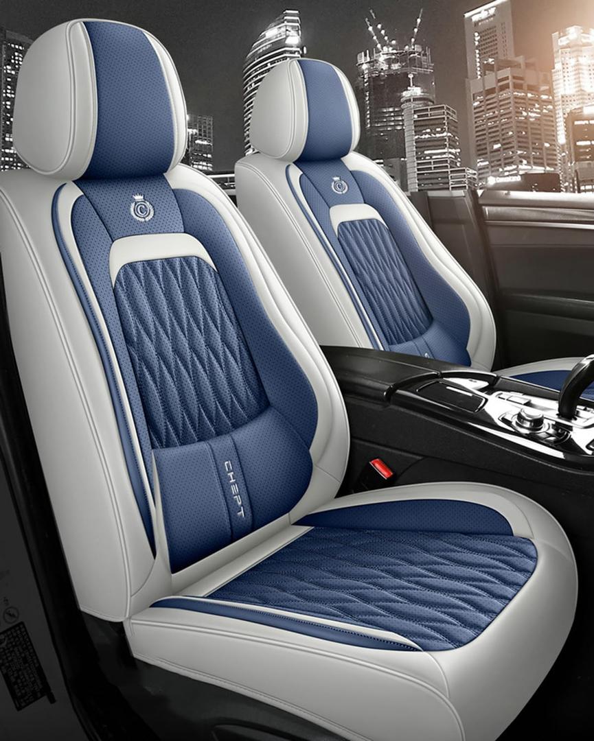 Car Seat Covers Full Set Leather Seat Cover for 5 Seats Cars, Full Coverange Car Front Back Seat Protector Cushions Waterproof Universal Fit 95% Cars Trucks SUVs Sedans (Blue)