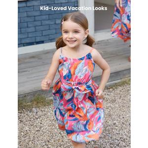 PATPAT Family Matching Outfits Mommy and Me Dresses Hawaiian Tropical Vacation Beach Spaghetti Strap Dress and Shirt 2T